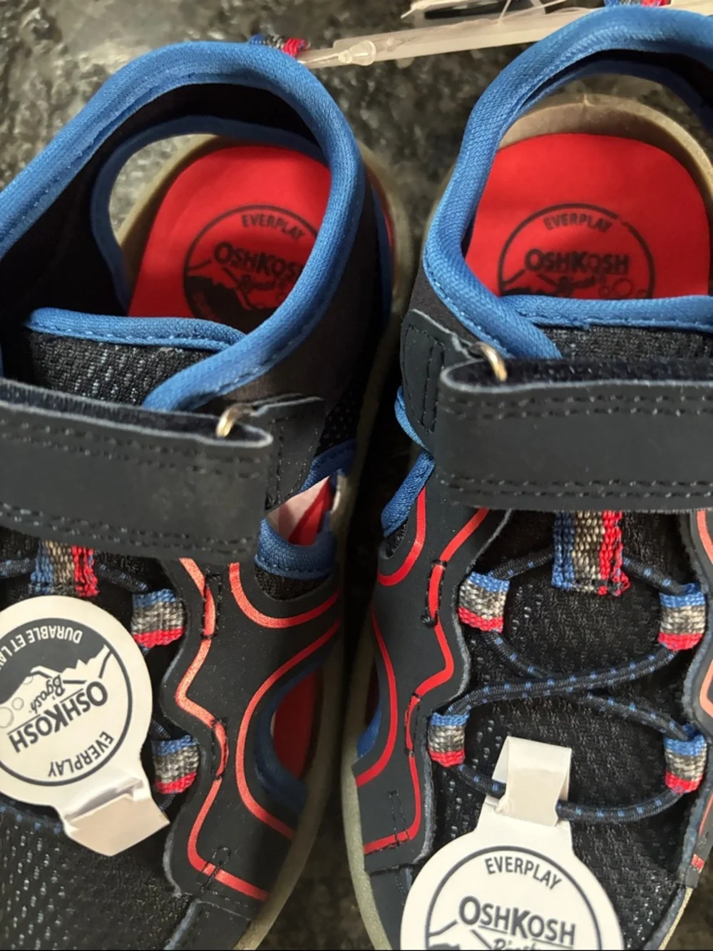 NWT OshKosh B'gosh Navy, Red and Blue Kids Hook-and-Loop Active Sandals